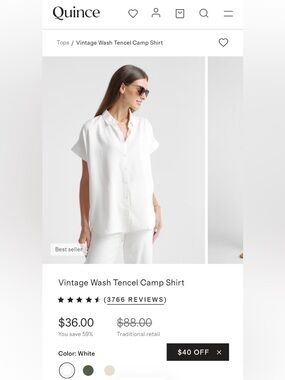 Quince Vintage Wash Tencel Camp Shirt - White